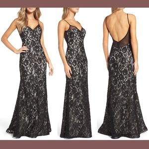 NEW Xscape Lace Embroidered Slipdress Gown in Black/Nude [SZ 8 ]‎